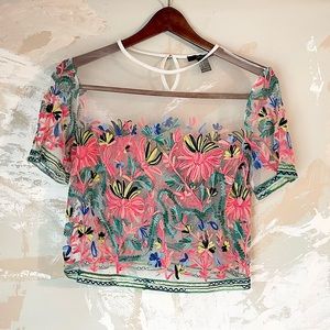 Sheer flower embroidery blouse size medium
